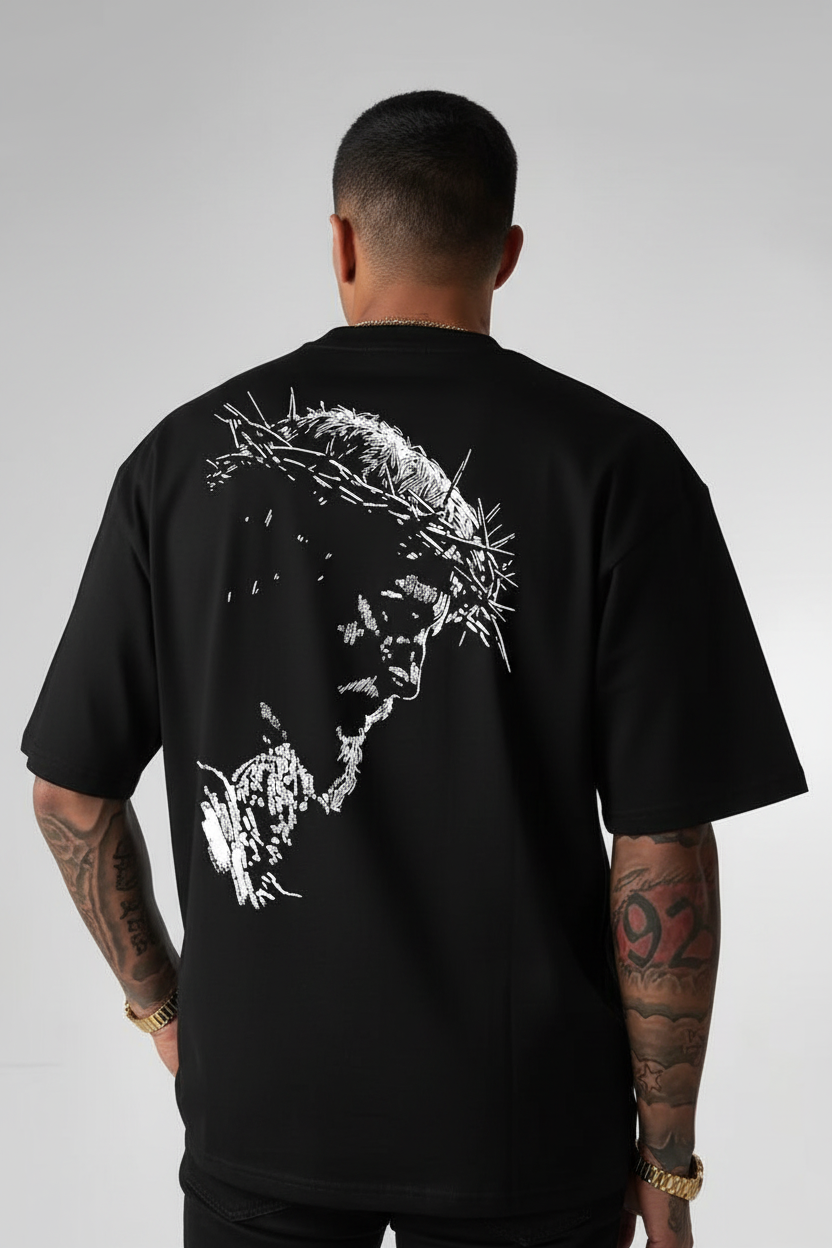 Jesus King Black T-shirt photoshoot